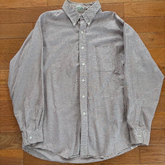 Vintage LL Bean‎ Shirt Mens 17-35 Red Blue Check Single Needle Tailoring Pocket - Picture 1 of 8